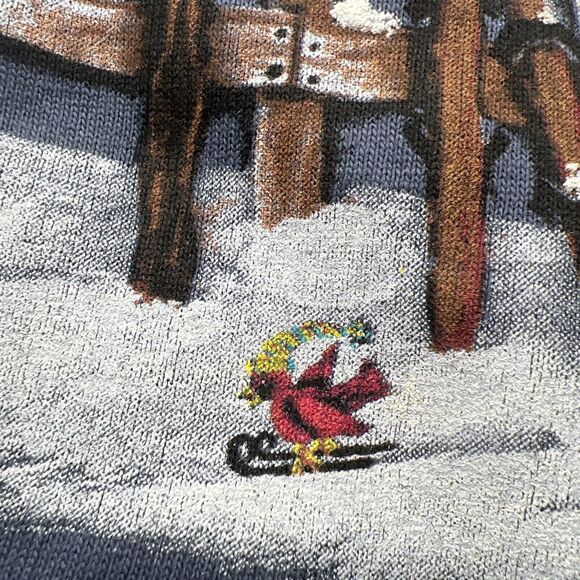 Cotton Deluxe Vintage Snowman With Cardinal Bird Blue Sweatshirt Sz Large - Picture 7 of 7